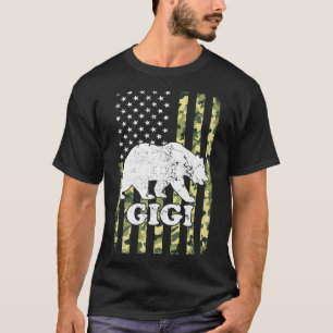 Gigi Bear Camping Hiking Camouflage USA American F T-Shirt