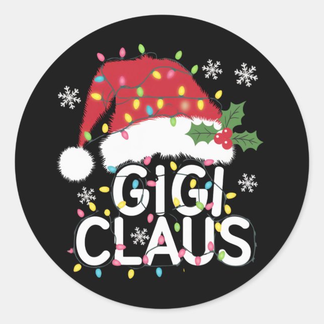 Gigi Claus Christmas Lights Pajama Family Matching Classic Round Sticker (Front)