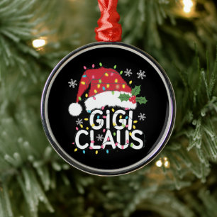 Gigi Claus Christmas Lights Pajama Family Matching Metal Ornament