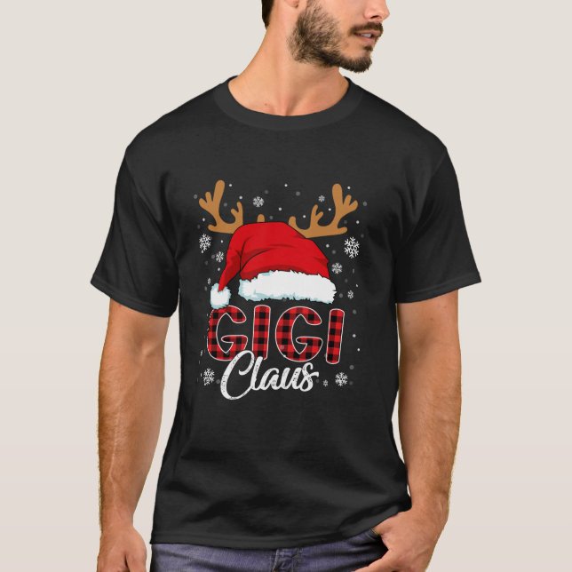 Gigi Claus Santa Hat Christmas Red Plaid Matching  T-Shirt (Front)