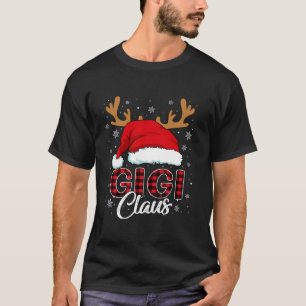 Gigi Claus Santa Hat Reindeer Red Plaid Matching F T-Shirt