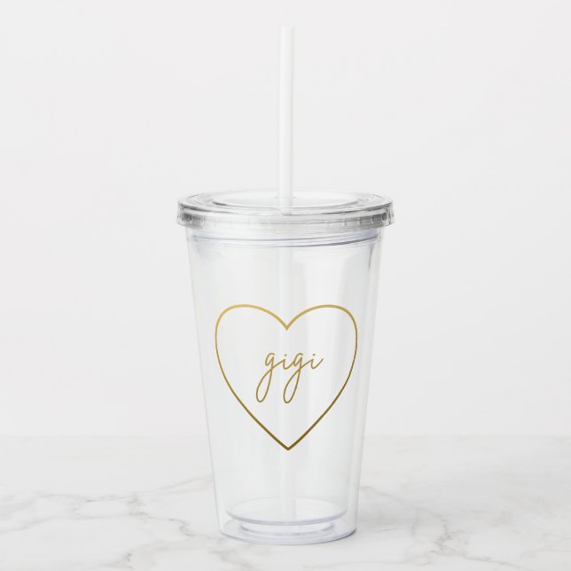 Gigi Elegant Golden Gradient Heart Grandma  Acrylic Tumbler (Front)