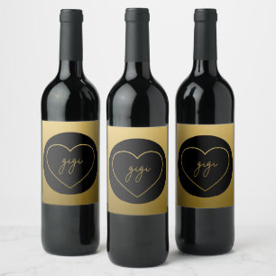 Gigi Elegant Golden Gradient Heart Grandma Gift  Wine Label
