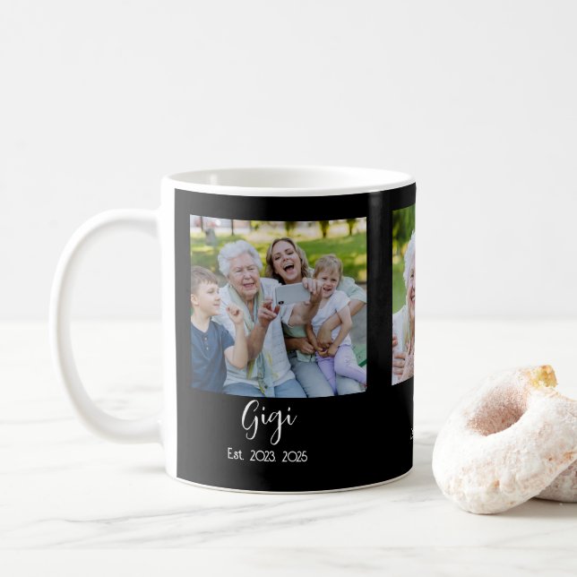 Gigi Established Script Black 3 Photo Coffee Mug (With Donut)