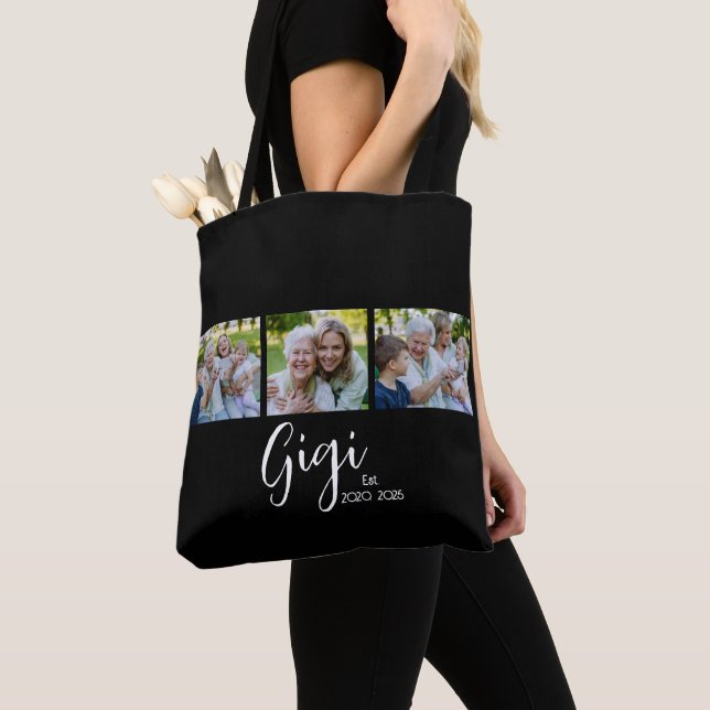 Gigi Established Script Black 3 Photo Tote Bag (Close Up)
