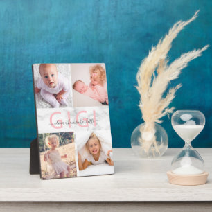 Gigi Grandchildren Photo Collage Marble Blush Pink Plaque