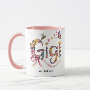 Gigi Grandma T-Shirt – Floral Name Tee with Bow –  Mug
