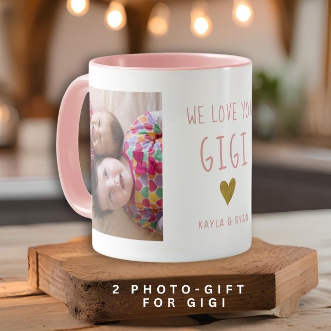 Gigi Great Grandma Grandkids 2 Photo Collage Pink Mug (Gigi Great Grandma Grandkids 2 Photo Collage Pink Mug)