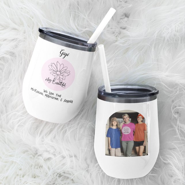 Gigi Hey Beautiful Pink Family Photo Water Bottle (Creator Uploaded)