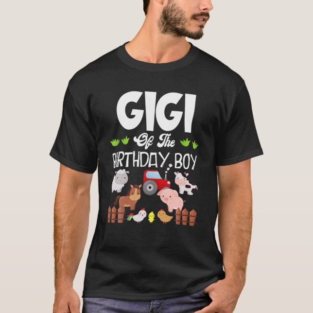Gigi Of The Birthday Boy Farm Farmer Theme T-Shirt (Front)