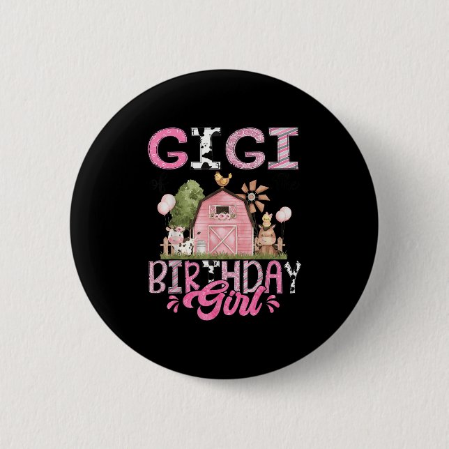 Gigi Of The Birthday Girl Cute Farm Cow Birthday G 6 Cm Round Badge (Front)