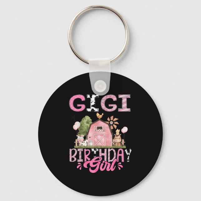 Gigi Of The Birthday Girl Cute Farm Cow Birthday G Key Ring (Front)