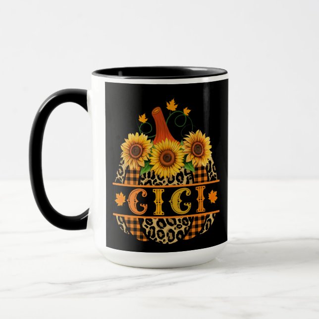 GiGi Pumpkin Leopard Print Sunflower Buffalo Plaid Mug (Left)