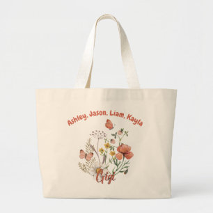 Gigi Wildflower Floral Personalised Custom  Large Tote Bag