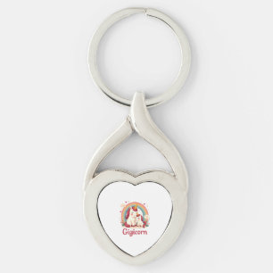 Gigicorn Vintage Unicorn Mum and Baby Rainbow Cute Key Ring