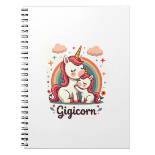Gigicorn Vintage Unicorn Mum and Baby Rainbow Cute Notebook