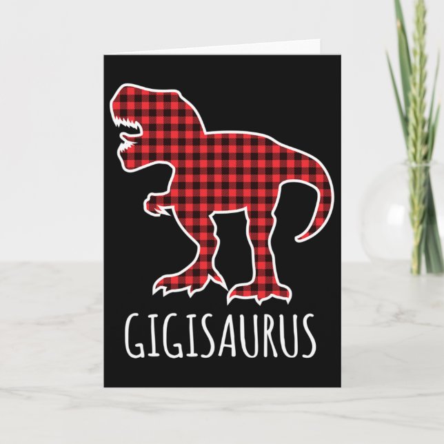Gigisaurus Buffalo Plaid Dinosaur Funny Matching C Card (Front)
