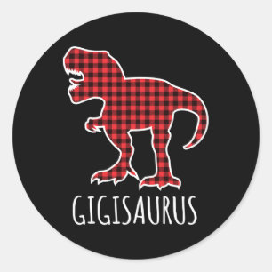 Gigisaurus Buffalo Plaid Dinosaur Funny Matching C Classic Round Sticker