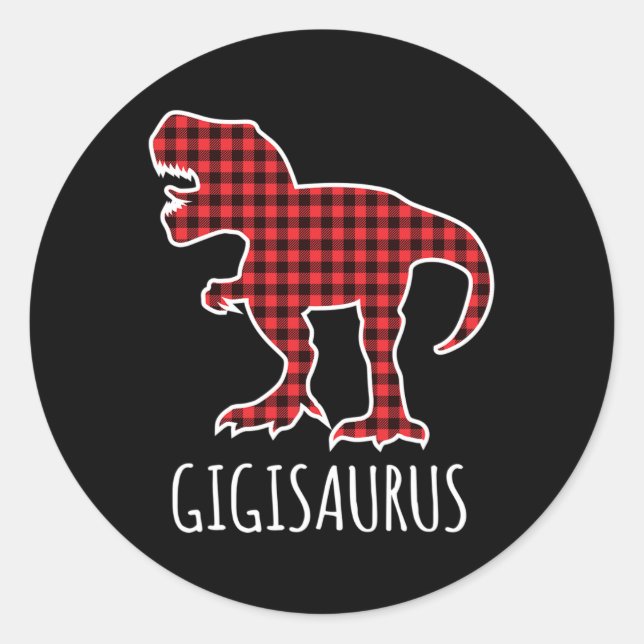 Gigisaurus Buffalo Plaid Dinosaur Funny Matching C Classic Round Sticker (Front)
