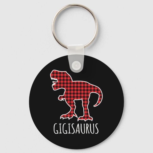 Gigisaurus Buffalo Plaid Dinosaur Funny Matching C Key Ring (Front)