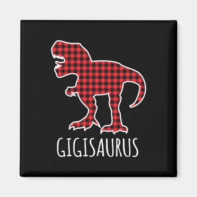 Gigisaurus Buffalo Plaid Dinosaur Funny Matching C Magnet (Front)