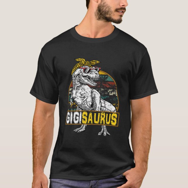 Gigisaurus Leopard T Rex Dinosaur Gigi Saurus Moth T-Shirt (Front)