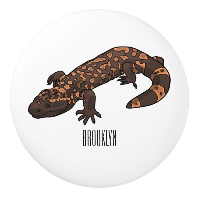 Gila monster cartoon illustration ceramic knob (Front)