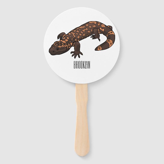 Gila monster cartoon illustration hand fan (Front)