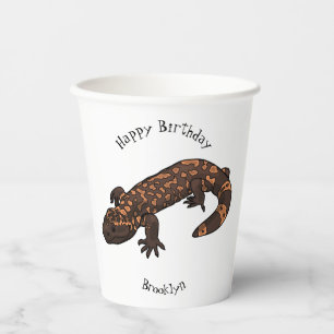 Gila monster cartoon illustration paper cups