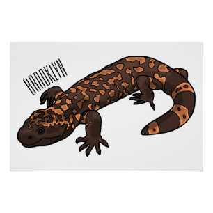 Gila monster cartoon illustration poster