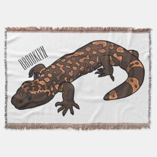Gila monster cartoon illustration throw blanket
