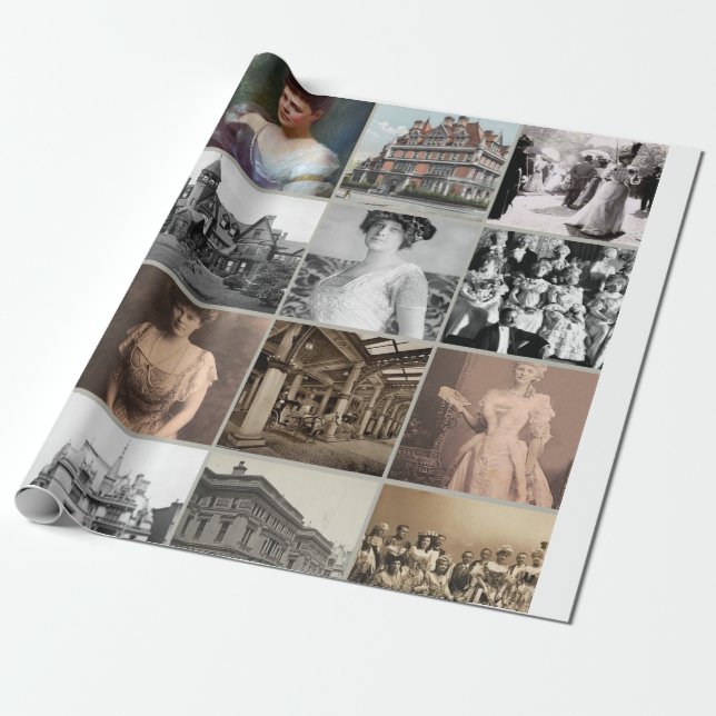 Gilded Age Mansions & Icons Wrapping Paper 🎁🏰 (Unrolled)