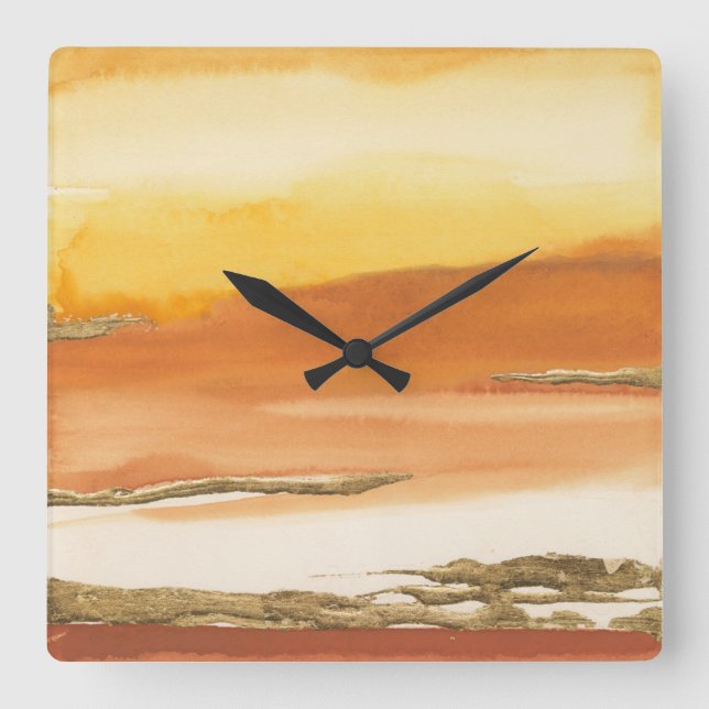 Gilded Amber I v2 Abstract Print Square Wall Clock (Front)