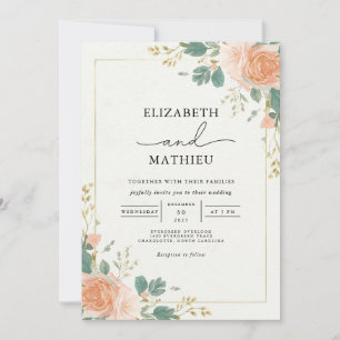 Gilded Apricot Bloom Arch Wedding Invitation