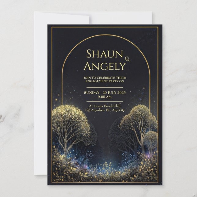 Gilded Arch Midnight Starry Forest Wedding Invitation (Front)