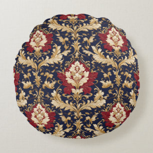 Gilded Art Nouveau Floral Damask Round Cushion
