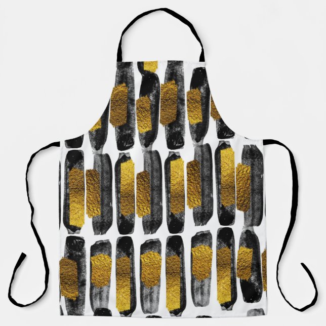 Gilded Artistry: Black & Gold Abstract Apron (Front)