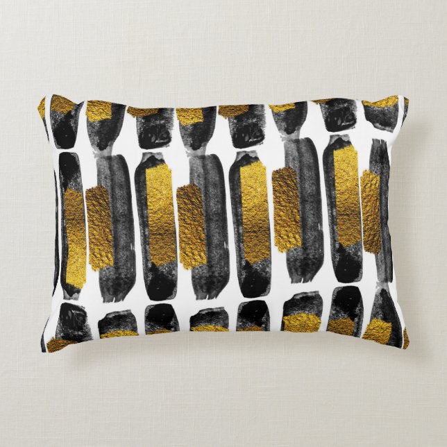 Gilded Artistry: Black & Gold Abstract Decorative Cushion (Front)
