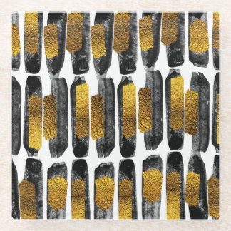 Gilded Artistry: Black & Gold Abstract Glass Coaster