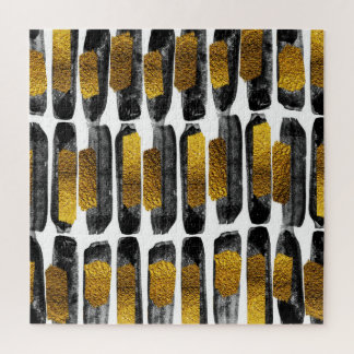 Gilded Artistry: Black & Gold Abstract Jigsaw Puzzle