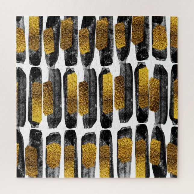 Gilded Artistry: Black & Gold Abstract Jigsaw Puzzle (Vertical)