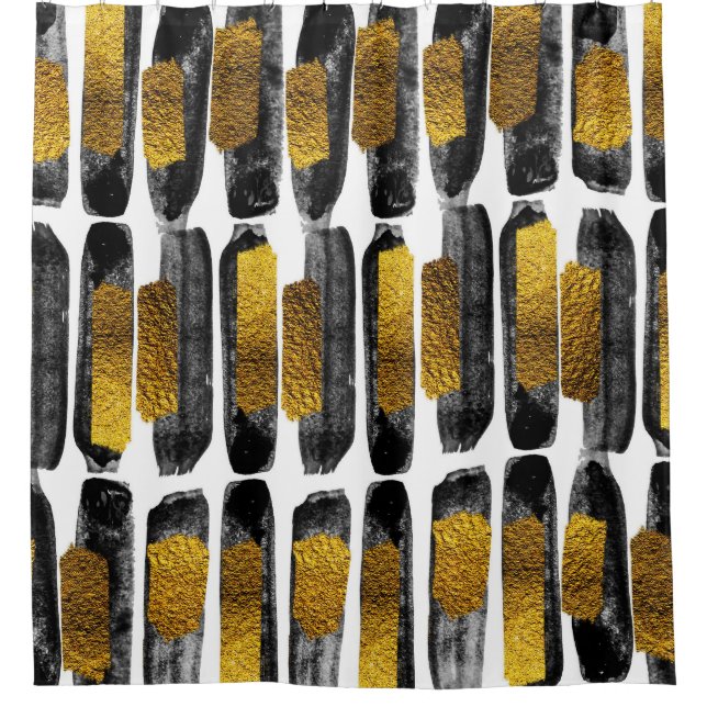 Gilded Artistry: Black & Gold Abstract Shower Curtain (Front)
