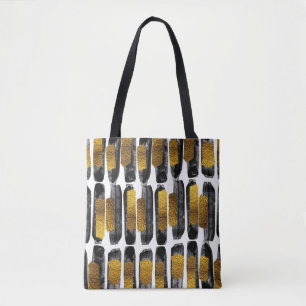 Gilded Artistry: Black & Gold Abstract Tote Bag