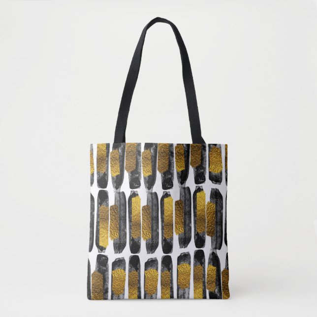 Gilded Artistry: Black & Gold Abstract Tote Bag (Front)