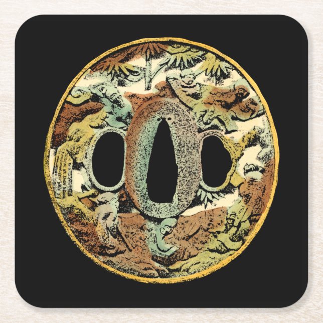 Gilded Asian Medallion by Vision Studio Square Paper Coaster (Front)