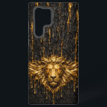Gilded Bark Liquid Gold Lion Samsung Galaxy Case<br><div class="desc">A majestic lion head forged from shimmering liquid gold,  seeping through the cracks of ancient charred bark. Featuring glowing amber gemstone eyes and a thick,  expansive mane,  this case offers a high-end,  tactile aesthetic. Designed for a perfect fit on modern flagship devices with full camera clearance.</div>