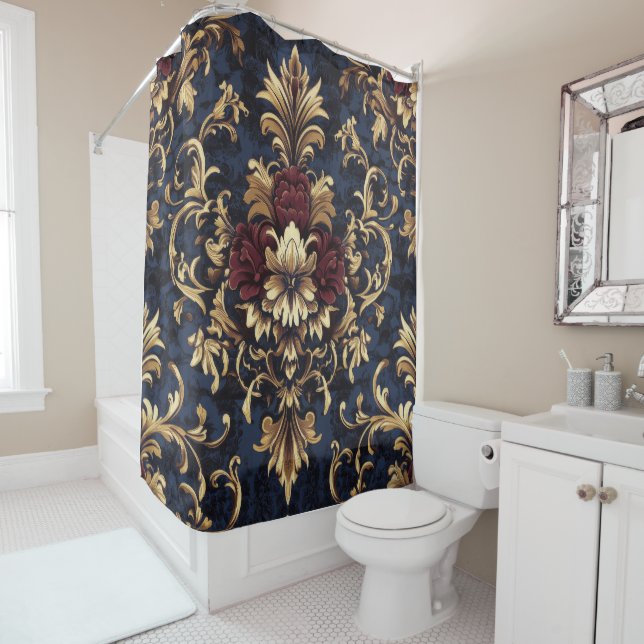 Gilded Baroque Floral Swirls Shower Curtain (In Situ)