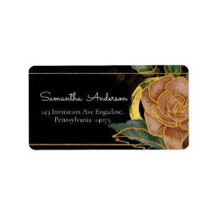 Gilded Black & Gold Floral design Address Label