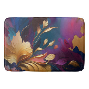 Gilded Bloom – Abstract Floral Composition Bath Mat