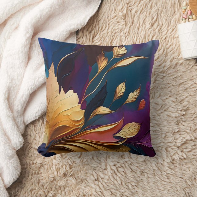 Gilded Bloom – Abstract Floral Composition Cushion (Blanket)